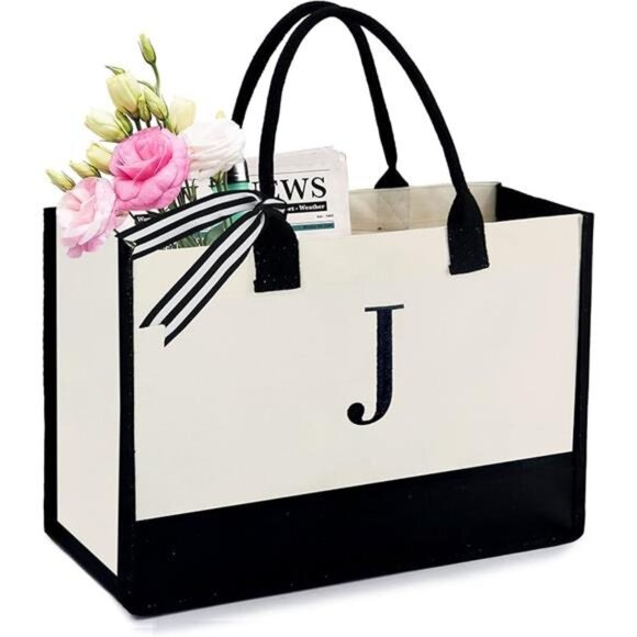 Personalized Monogram Tote Bag for Women Teacher Mom Large Canvas Shoulder Bag - Picture 7 of 7